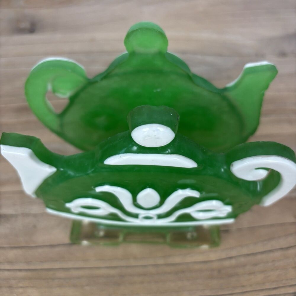 Vintage Lucite Green Teapot Coffee Napkin Holder 60s 70s Retro MCM Kitchen Decor - Picture 11 of 16